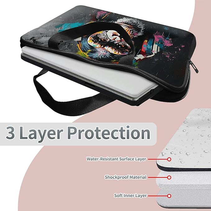 Universal Laptop Sleeve Tablet Case 12 inch, Music Monkey Slim Carrying Case Durable Handbag Travel Laptop Bag for Surface Pro 9 8 7/Laptop Go 2 3, MacBook Air 11/12