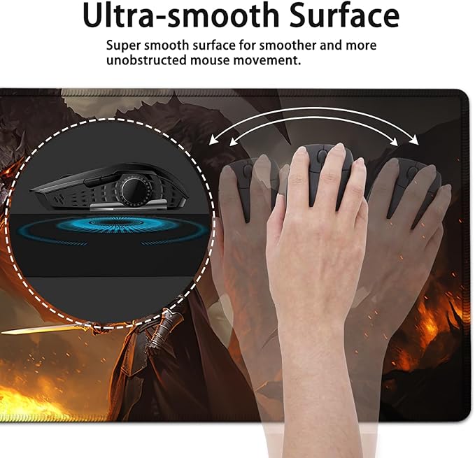 Large Mouse Pad, 31.5 x 11.8in Extended Gaming Mouse Pad with Stitched Edges, XXL Mousepad Protector Non Slip Rubber Base for Office & Home Writing Mat, Games Dragon vs Samurai Pattern Black Desk Mat