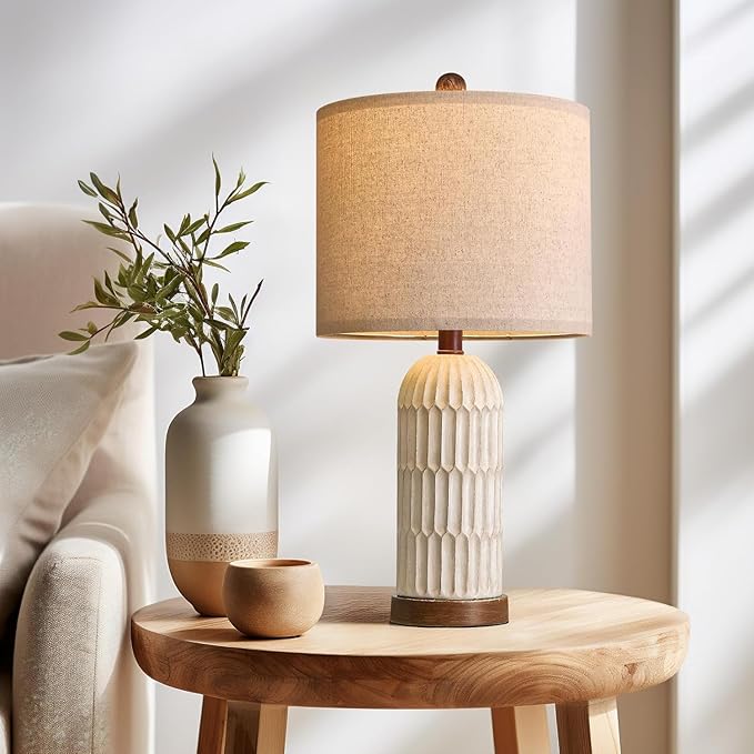 OYEARS 22.5" Bedside Table Lamps Set of 2, Farmhouse Table Lamp with USB A+C Charging Ports,Vintage Nightstand Lamp for Bedrooms and Living Rooms, Retro Resin End Table Lamp, Beige and Brown