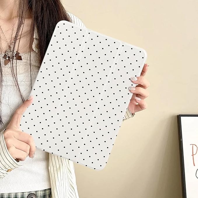 Lovmooful Compatible for iPad 5/6 (9.7-Inch,2018/2017 Model,6th/5th Generation) Case with Pencil Holder Cute Polka Dot with Aesthetic Design Soft TPU Trifold Stand Protective-White