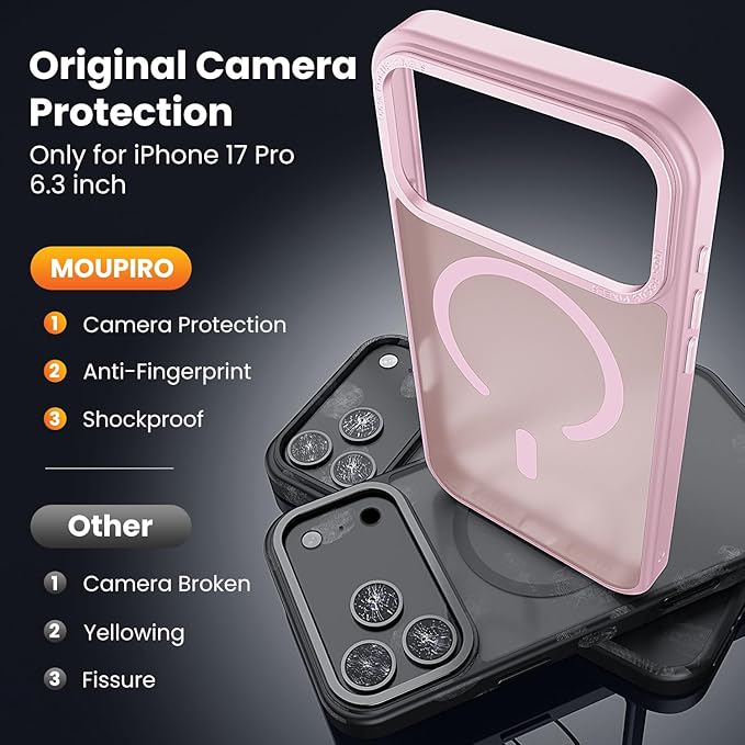 for iPhone 17 Pro Case with 2X Screen Protectors [Compatible with MagSafe] Military Grade Drop Protection Skin Feeling Cover Shockproof Slim Fit iPhone 17 Pro Phone Case 6.3 inch,Light Pink