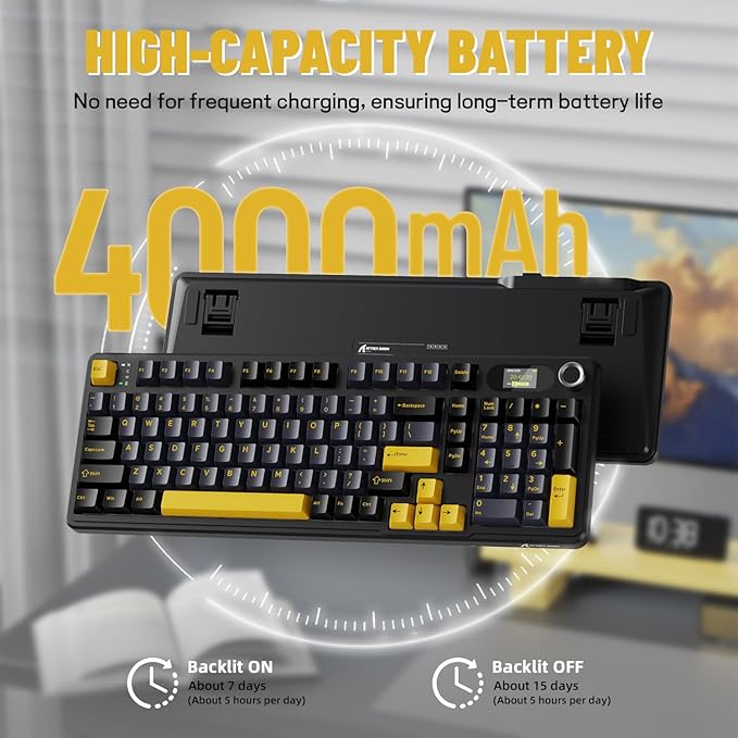 ATTACK SHARK X98PRO Wireless Mechanical Keyboard,Multi-Function Knob&TFT Screen,Tri-Mode BT/2.4G Hz/USB-C Wired Keyboard,Hot-Swap RGB Backlit,4000mAh 98 Keys,Cloud Drive,for Win/Mac/Linux-Starry Black