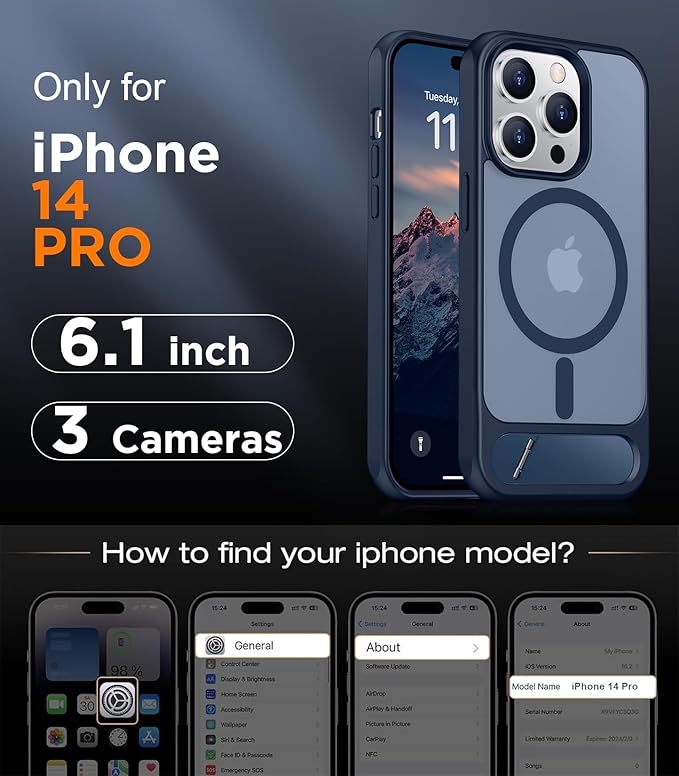 Magnetic Compatible with iPhone 14 Pro Case, [Built-in Invisible Kickstand][Compatible with MagSafe] [Military Grade Shockproof] Slim Translucent Matte Phone Case for iPhone 14 Pro 6.1"