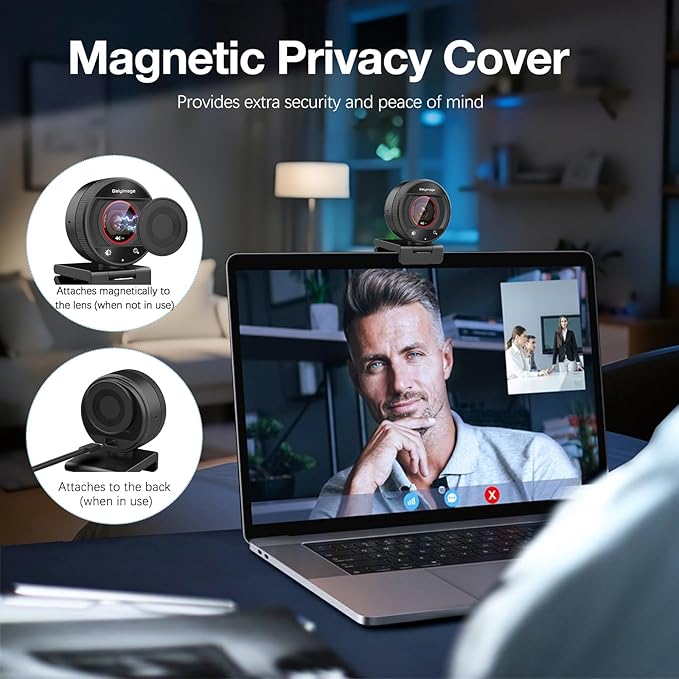 4K Webcam for PC 1080P@60fps Web Cam PDAF Webcam 4K Dual Noise-Cancelling Mics & 8X Zoom 73°FOV Stream camera Plug&Play computer camera w/Privacy Cover Works with Zoom/Teams/Twitch/Google Meet