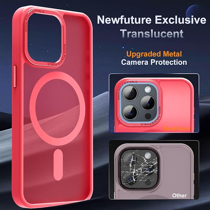 Newfuture Magnetic for iPhone 15 Pro Case [Compatible with Magsafe] [Military Grade Drop Protection] Translucent Matte Anti-Fingerprint Shockproof Phone Case for iPhone 15 Pro 6.1 inch, Red