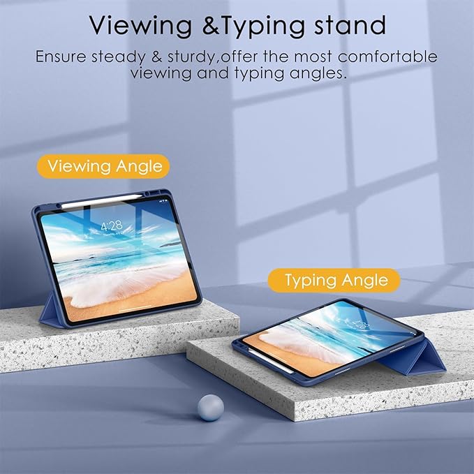Soke Case for iPad Pro 12.9 Inch (6th/5th/4th/3rd Generation, 2022/2021/2020/2018) - Pencil Holder + Auto Sleep/Wake + Camera Protection, Transparent Shockproof Back Cover, Navy