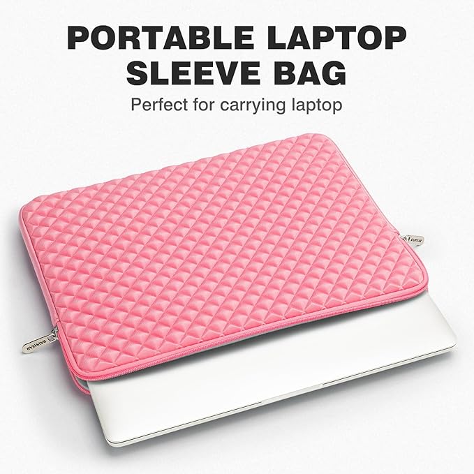 RAINYEAR 16 Inch Laptop Sleeve Diamond Foam Shock Resistant Padded Protective Case Fluffy Lining Zipper Cover Carrying Bag Specially Compatible with 16" MacBook M1 M2 M3 M4 M5 A3428 A3429 (Pink)