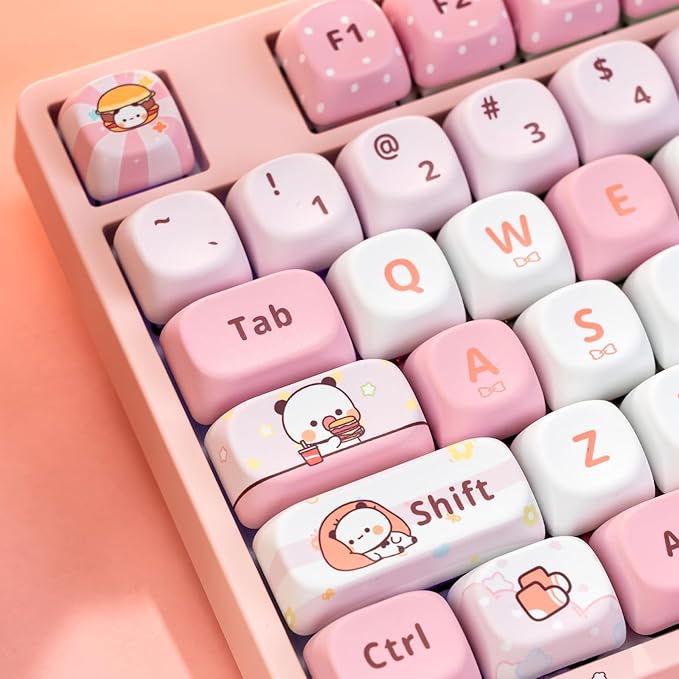 Akko Wireless Gaming Keyboard 5108B Plus Full Size Keyboard Bubu & Dudu Pink Hot-Swappable Tri-Mode Mechanical Keyboard RGB Backlight, Piano Pre Lubed Switch