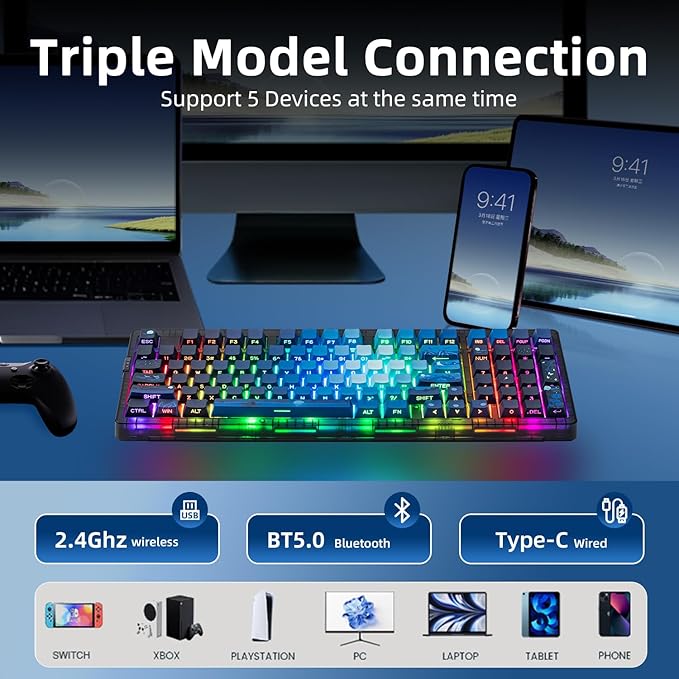 ZORNHER ZH980 Mechanical Keyboard,95% Blue Creamy Keyboard with Number Pad,Hot-Swappable Custom Gaming Keyboard,Shine Through Dye Sublimation PBT Keycaps,Creamy Sounding Linear Switches