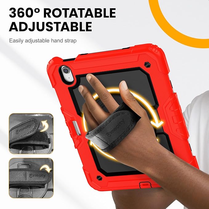 timecity Case for iPad Air 11 Inch M4 / M3 / M2 (2026/2025/ 2024), 360° Rotating Stand, Pencil Holder & Wireless Charging, Shockproof with Screen Protector & Shoulder Strap - for Designers, Red
