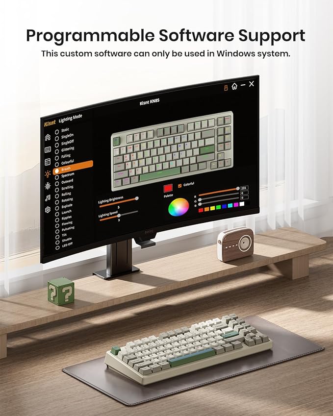 Kisnt KN85 Wireless Mechanical Gaming Keyboard, 75% Layout with RGB Backlit, Custom Hot Swappable, Creamy Sound, Bluetooth/2.4GHz/USB-C Compatible with Windows/Mac/PC (Industrial Gray,Linear Switch)