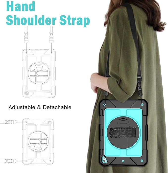 BMOUO Case for iPad 6th 5th Generation (9.7 inch, 2018/2017), 3 Layer Shockproof [360 Swivel Stand][Hand Strap][Pencil Holder] Kids Case for iPad 9.7 inch 2018/2017,Sky Blue