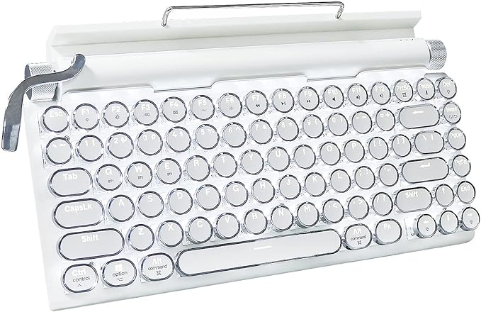 Adventurers Retro Typewriter Keyboard, 75% Layout 83 Keys with Blue Switch,Bluetooth 5.0,Fixed Multi-Color Backlight,Hot-Swappable for PC/Laptops/Mac/ipad(White)