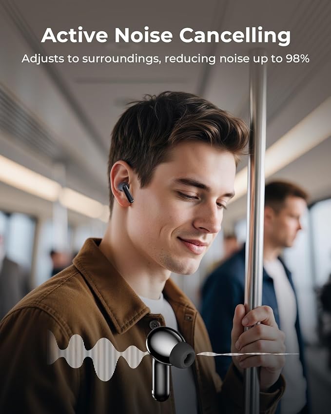 Wireless Earbuds, Ear Buds Active Noise Cancelling with Charging Case, 6.0 Bluetooth Earbuds with AI Clear Calls, 40H Playtime for Sports & Working,Stereo Sound Headphones for iPhone/Android-Night Bl