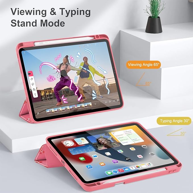 Mektron Case for iPad Pro 11 inch (4th, 3rd, 2nd & 1st Gen) 2022 2021 2020 2018, Buit in Pencil Holder with Shockproof Cover Clear Shell + Trifold Stand + Auto Wake/Sleep, Cherries Bows C388