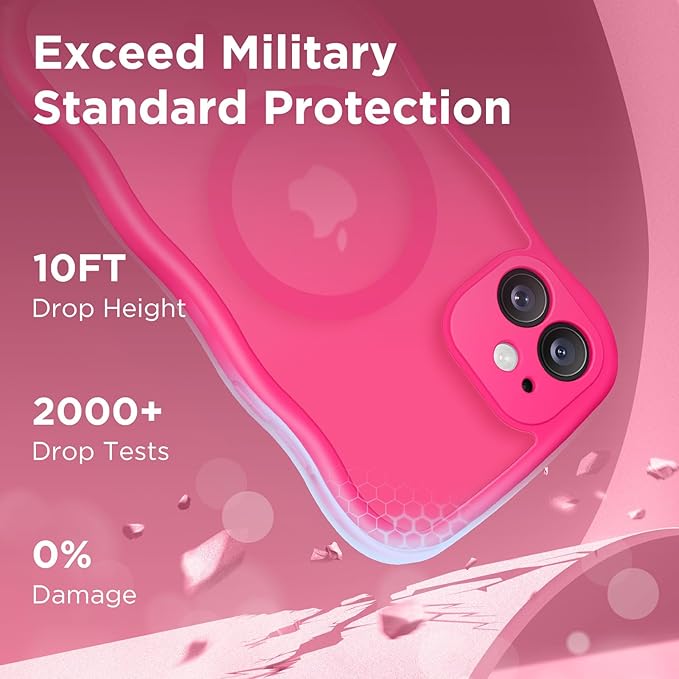 CAPRARO Cute for iPhone 11 Case, Compatible with MagSafe, [Curly Wave Edge] [Full Camera Protection] [14 FT Drop Protection] Magnetic Phone Case for 11 6.1 Inch, Hot Pink