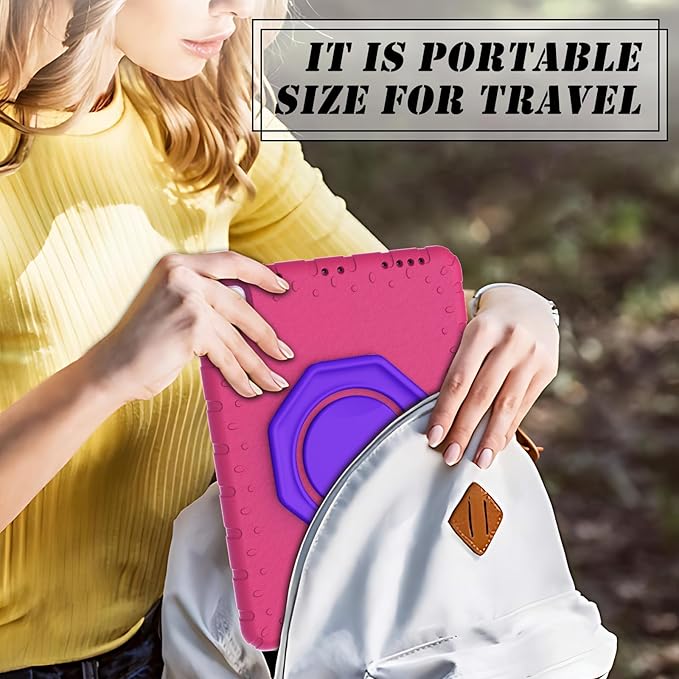 for iPad Pro 12.9 Case 3rd 4th 5th 6th Generation with Pencil Holder & 360° Rotating Handle Stand, New Cute Rugged Cover for iPad Pro 12.9 inch 2022/2021/2020/2018 - Rose Red