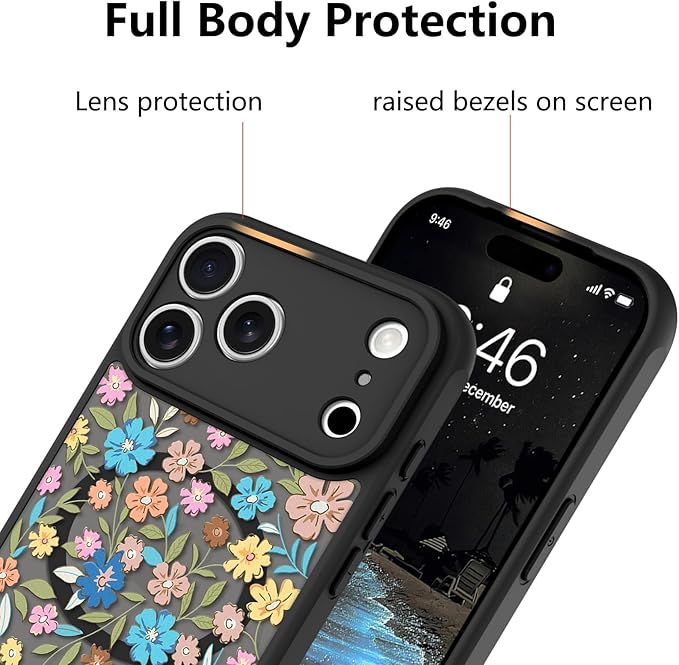 KANGHAR Case Compatible with iPhone 17 Pro Flower Pattern [Compatible with Magsafe] Cute Colorful Blooming Florals Protective Magnetic Case for Girls Women 6.3"