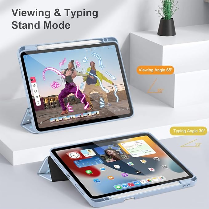 Tuiklol for iPad Pro 11 Inch 4th / 3rd / 2nd / 1st Gen (2022 2021 2020 2018) Case -Built-in Pencil Holder Shockproof Cover Clear Transparent Back Shell with Auto Wake/Sleep, Bow-Blue