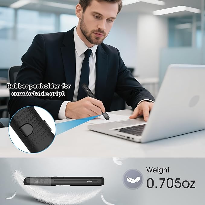Plima Pocket Pen Mouse - Ergonomic Wireless Optical Mouse with 2.4G & Bluetooth 5.0 Reduce Wrist Strain & Carpal Tunnel Portable Stylus-Grip Design for Laptop, iPad, Mac & Windows (Black)