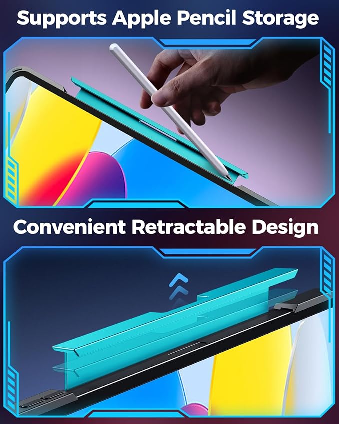 TSQQST Clear Wireless Keyboard Case for iPad (A16) 11th Generation 11-inch 2025/ iPad 10th Generation 10.9-inch 2022 with Pencil Holder & Multi-Touch Trackpad, 7-Color Backlit, 360 Rotatable, Blue