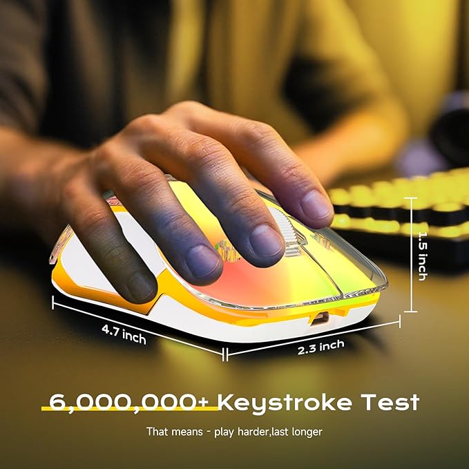 memzuoix 2.4G LED Wireless Mouse, Rechargeable Ergonomic Mouse with Detachable Cover, 1400 DPI Portable Optical Computer Mouse with USB Receiver for Laptop, PC, Desktop and MacBook, 5 Buttons-Yellow