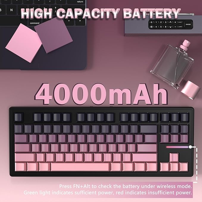 FELICON Attack Shark M87 80% Wireless Mechanical Gaming Keyboard, Tri-Mode (Bluetooth/2.4GHz/USB-C), RGB Backlit, Hot-Swappable PBT Keycaps – Pink