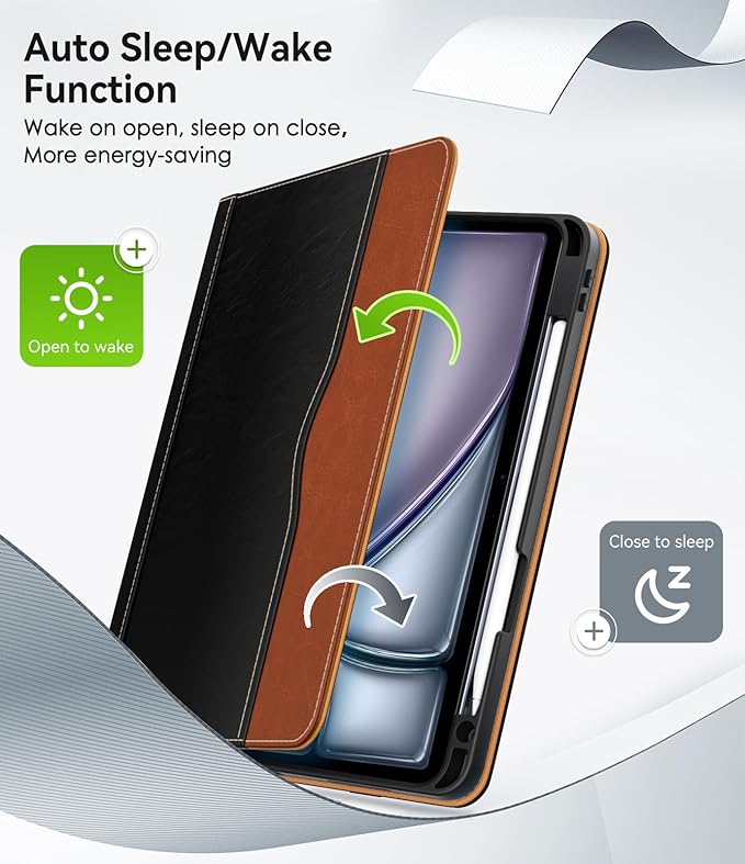 ZoneFoker Premium Leather Folio Case for iPad Air 10.9 inch 2022/2020 - Black+Brown, Multi-Angle Viewing Stand, Apple Pencil Holder