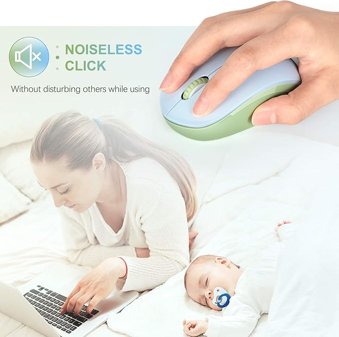 seenda Wireless Mouse for Laptop, 2.4G Noiseless Mouse with USB Receiver - Optical Tracking Portable Computer Mice for Chromebook, PC, Tablet, Windows, 24 Months Battery Life - Light Blue&Olive Green