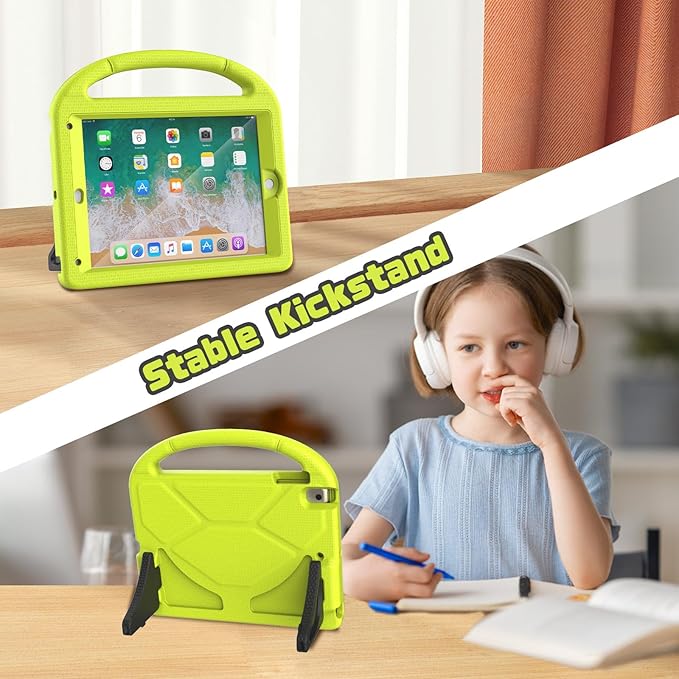 YIHE Shockproof Kids Case for iPad 6th/5th Generation (9.7 inch, 2018/2017), iPad Air 2/1 & Pro 9.7 | Durable Protective Cover with Built-in Screen Protector & Stable Stand, Light Yellow