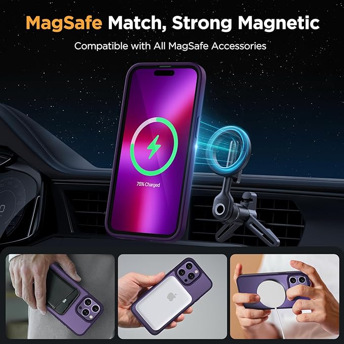 Miracase Magnetic Series Designed for iPhone 13 Pro Case [Compatible with MagSafe] [with 2X Screen Protectors] Anti-Fingerprint, Magnetic Phone Case for iPhone 13 Pro 6.1 inch - Dark Purple