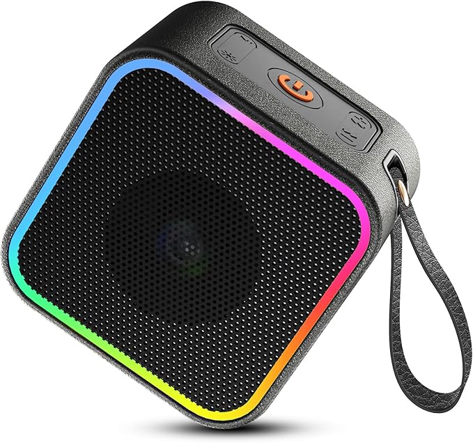 Portable Bluetooth Speaker, Wireless Speaker with Lights, Built-in Mic Bluetooth 5.3, Portable Wireless Up to 10H Playtime, 8W Powerful Crystal Punchy Bass, for Home/Outdoor/Party/Beach, Brown