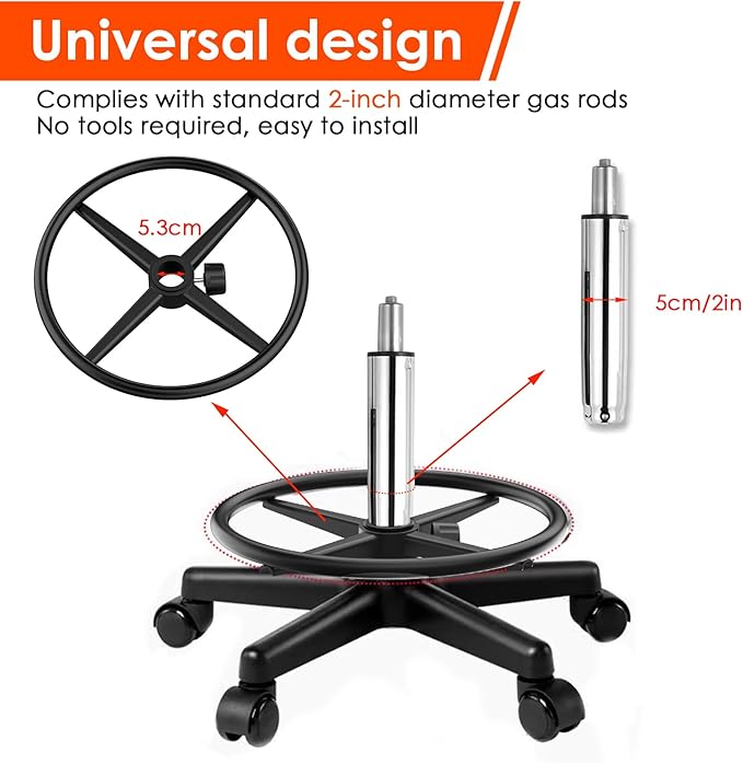 Black 18" Chrome Foot Rest Ring for Drafting Stool or Office Chair,Piston Foot Ring,Foot Rest for Office Chair(Black, 18'')