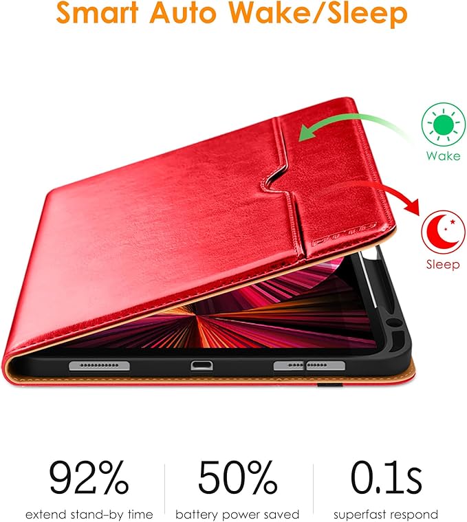 DTTO Case for iPad Pro 11 Inch 4th / 3rd / 2nd / 1st Generation 2022/2021/2020/2018,Premium PU Leather Folio Stand Cover with Hand Strap, Auto Wake/Sleep,Multiple Viewing Angles, Bright Red