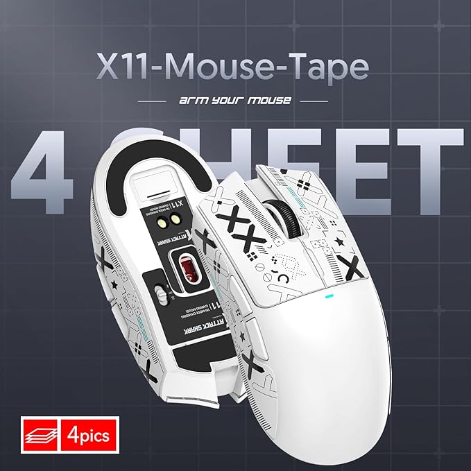 Attack Shark Gaming Mouse Anti-Slip Grip Tape,Compatible with X11 Superlight Wireless pc Mouse,Sweat Resistant,Fine Feel,Cut to Fit,Cool Mouse Skins for Video Games/Office/Study(White)