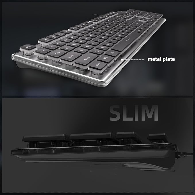 Camiysn Gaming Creamy Keyboard and Mouse, Black 104 Keys RGB and 6 Speed RGB Mouse Combo, Pudding Keycaps Silent Computer Keyboard for Computer/PC/Laptop/Mac/Windows/Office