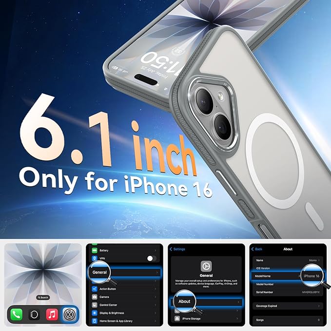 DOMAVER Magnetic 3 in 1 for iPhone 16 Case, [Omni-Directional Protection] with 1x Screen Protector + 1x Camera Cover, [Seamless Work with Magsafe] Protective Silm Case for iPhone 16 Light Gray