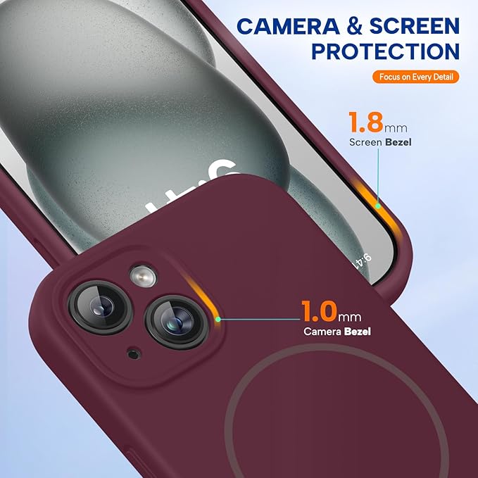 Miracase Magnetic for iPhone 15 Plus Case, [Soft Anti-Scratch Microfiber Lining], Magnetic for MagSafe, Liquid Silicone Shockproof Drop Protection Phone Case for 15 Plus, Wine Red