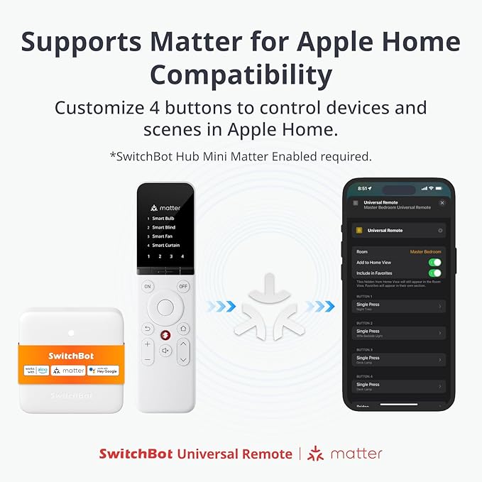 SwitchBot Universal Remote Control with Hub Mini Matter Enabled with Bot and Remote, Control 25 IR/Bluetooth Devices and 10 Scenes, Compatible with TV/AC/SwitchBot BLE Devices