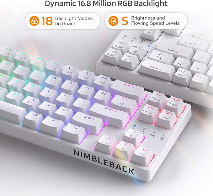 LTC NB681 Nimbleback Wired 65% Mechanical Keyboard, RGB Backlit Ultra-Compact 68 Keys Gaming Keyboard with Hot-Swappable Switch and Stand-Alone Arrow/Control Keys (Hot Swappable Blue Switch, White)