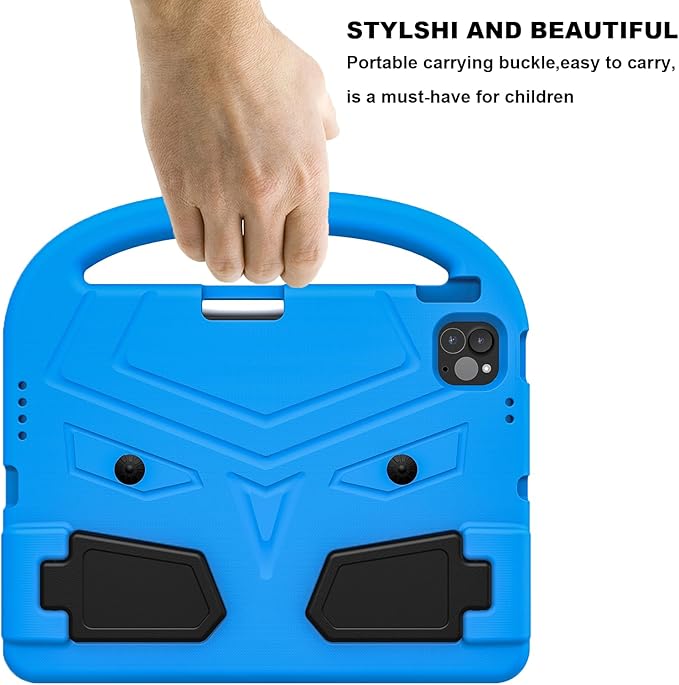 Kids Case for Apple iPad Pro 11 inch M5/M4 Tablet (2025/2024) with Pencil Holder/Handle/Kickstand Slim Lightweight Cute Soft EVA Foam Shockproof Stand Cover for Boys Girls Teens, Blue Bird