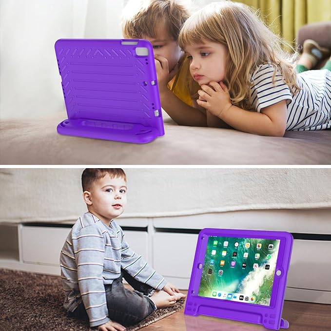 AVAWO Kids Case for iPad 9.7 2017/2018 & iPad Air 2 with Built-in Screen Protector - Light Weight Shock Proof Convertible Handle Stand Friendly Kids Cover for 9.7 iPad 5th & 6th Gen, Purple