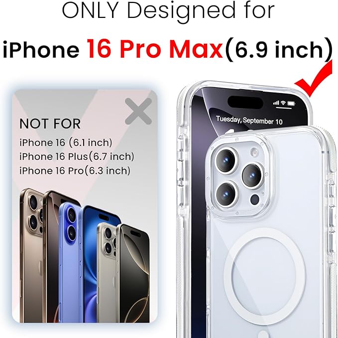 toushion 3 in 1 for iPhone 16 Pro Max Case Clear with MagSafe, Yellowing-Resistant Acrylic Back, Shockproof Guard Corners, Military-Grade Protection for iPhone 16 Pro Max Phone Case Clear Bumper
