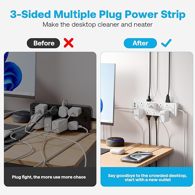 20 Outlet Power Strip with USB C,6Ft Extension Cord with Multiple Outlets, 2700 Joules Surge Protector,1875W/15A, ETL Listed for Home Office Dorm Gaming (White, 6FT)