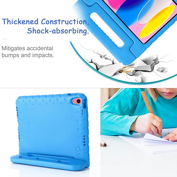 Kids Case for iPad 10th Generation (2022), iPad 11" A16 2025 Case with Pencil Holder, Techcircle Handle Stand Lightweight EVA Foam Bumper Protective Rugged Drop Protection Child Proof Cover, Blue