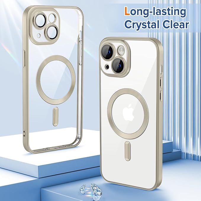 Hython Magnetic Clear for iPhone 15 Plus Case with Camera Lens Protector [Compatible with MagSafe] Luxury Plating Edge Slim Soft TPU Cover Protective Phone Case for iPhone 15 Plus 6.7", Matte Gray