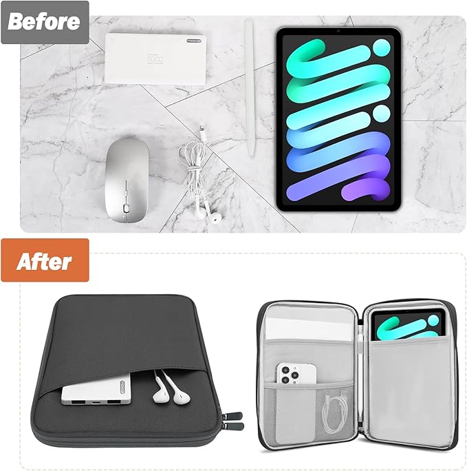MoKo 8-9 Inch Tablet Sleeve, Fits iPad mini (A17 Pro) 8.3" 2024, iPad mini 6/5/4/3/2/1, Galaxy Tab A7 Lite 8.7/Tab A9 8.7/Tab A 8.0/Tab A 8.4, Protective Sleeve Carrying Case with Pockets, Dark Gray