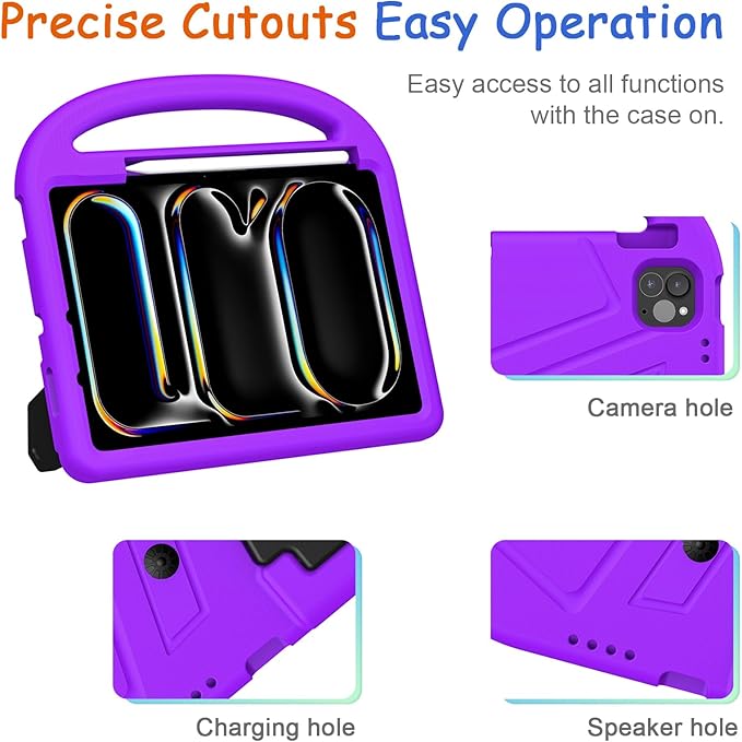 Kids Case for iPad Pro 11" M5 2025/M4 2024 & iPad Air 11" M3 2025/M2 2024, Techcircle Child Shock Proof EVA Protective [Support Pencil Charging] Handle Stand Cover, Purple