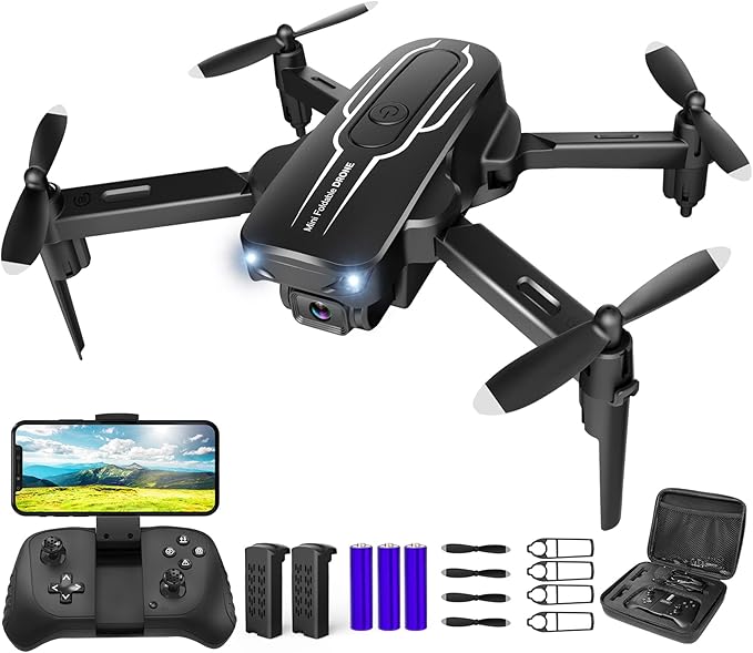 Mini Drone with Camera for Adults Kids - 1080P HD FPV Camera Drones with 90° Adjustable Lens, Gestures Selfie, One Key Start, 360° Flips, Toys Gifts RC Quadcopter for Boys Girls with 2 Batteries