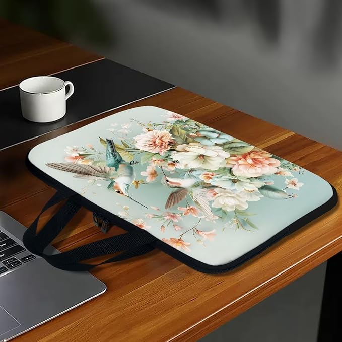 Hummingbird 15 Inch Laptop Sleeve for Women Protective Case Cover Compatible with 10-17 inch Chromebook, Notebook, Briefcase, Spring Floral Waterproof Computer Cases Bag with Handle